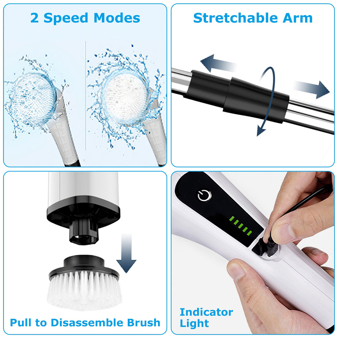 Cordless Rechargeable Scrubber   8 in 1 with 2 Speed Adjustable Extension Arm Bathroom Tub Tile Floor