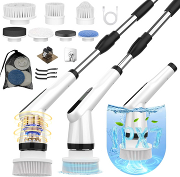 Cordless Rechargeable Scrubber   8 in 1 with 2 Speed Adjustable Extension Arm Bathroom Tub Tile Floor